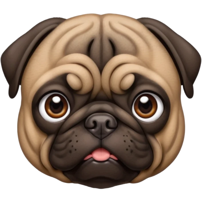 dark brown pug facing forwards, head and shoulders. emoji