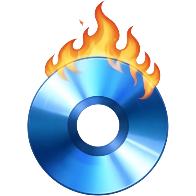 A minimalist CD disc with a subtle fire design, blue flames emoji