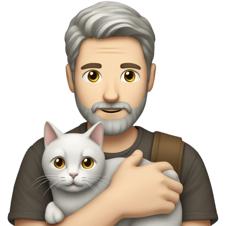 Bearded white man with gray cat emoji
