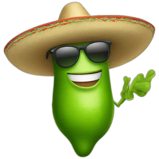 a friendly lime wearing sunglasses and a sombrero holding a sign that says "Design Some Hands" emoji