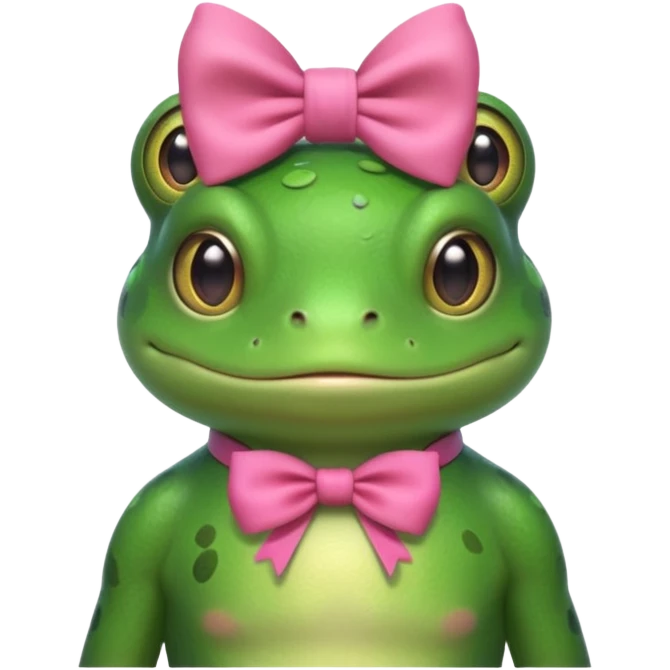 charming frog with pink bow, bust up emoji