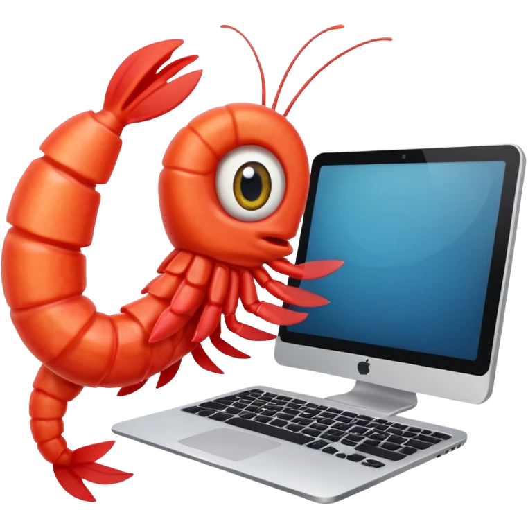shrim using computer to learn (cartoon style) emoji