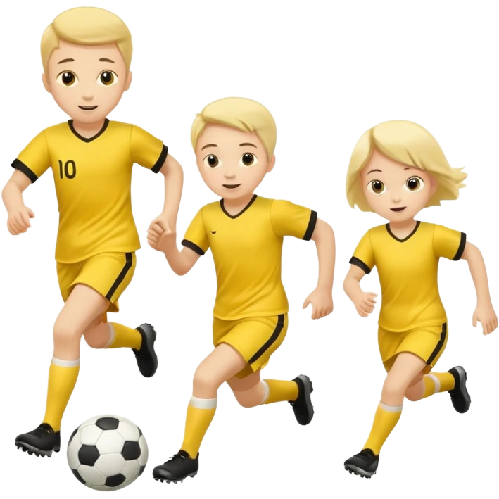 kids play soocer in yellow dress, boys emoji