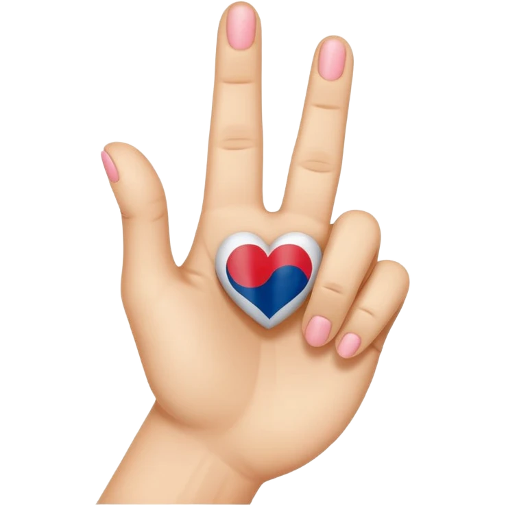An emoji-style illustration of a hand making the Korean finger heart gesture. The hand should have a cute and expressive cartoon style, resembling modern emojis. Include subtle cultural details like a small South Korean flag on the wrist or background. Bright, colorful, and cheerful aesthetic emoji