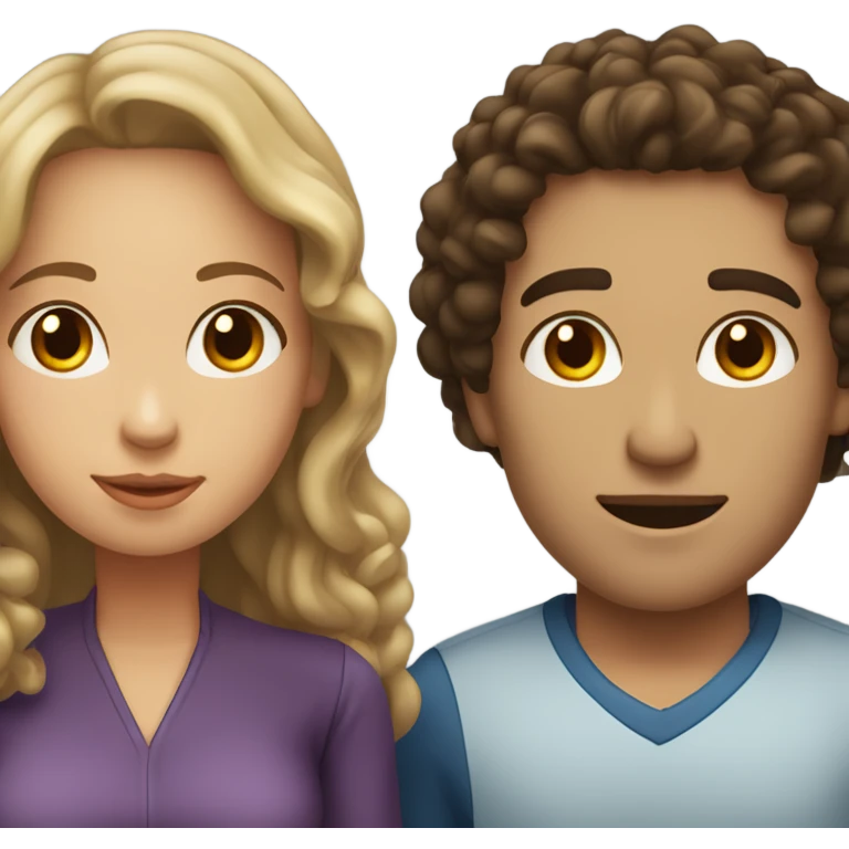 Light complexion woman with curly hair and white man with  straight dark brown hair kissing  emoji