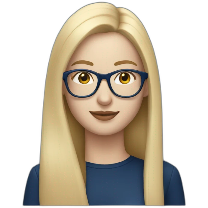 Pale woman with straight long blonde hair and navy blue glasses emoji