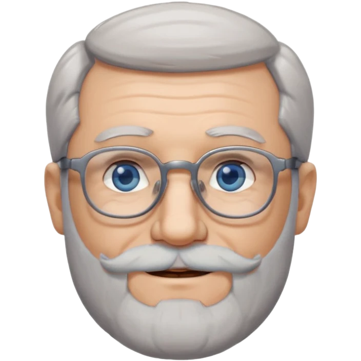 Create me an emoji of an old man. Gray really short size hair. Gray follow-up full beard. Squarer Glasses. Blue eyes. Little smile emoji