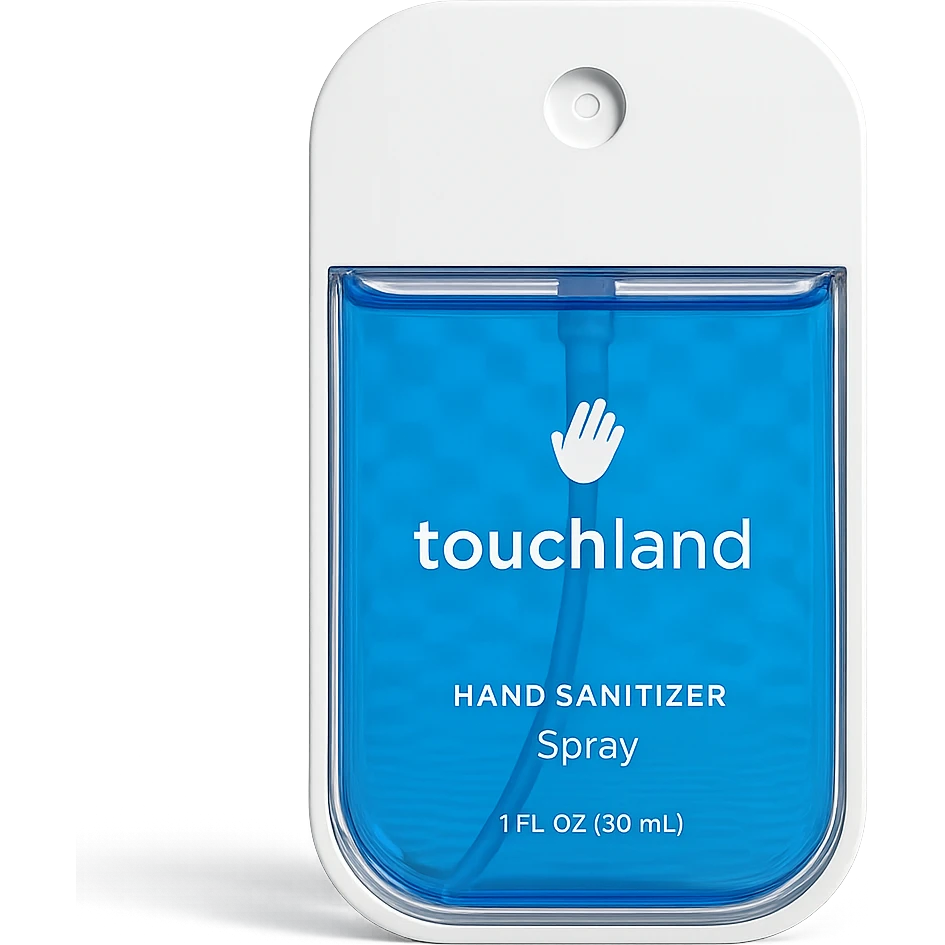 blue Touchland hand sanitizer, realistic, glossy, product shot emoji