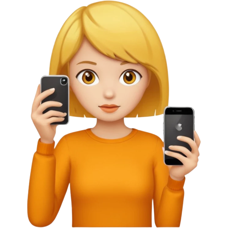 orange girlA brownish-yellow girl with short hair is taking a photo with her iPhone. emoji