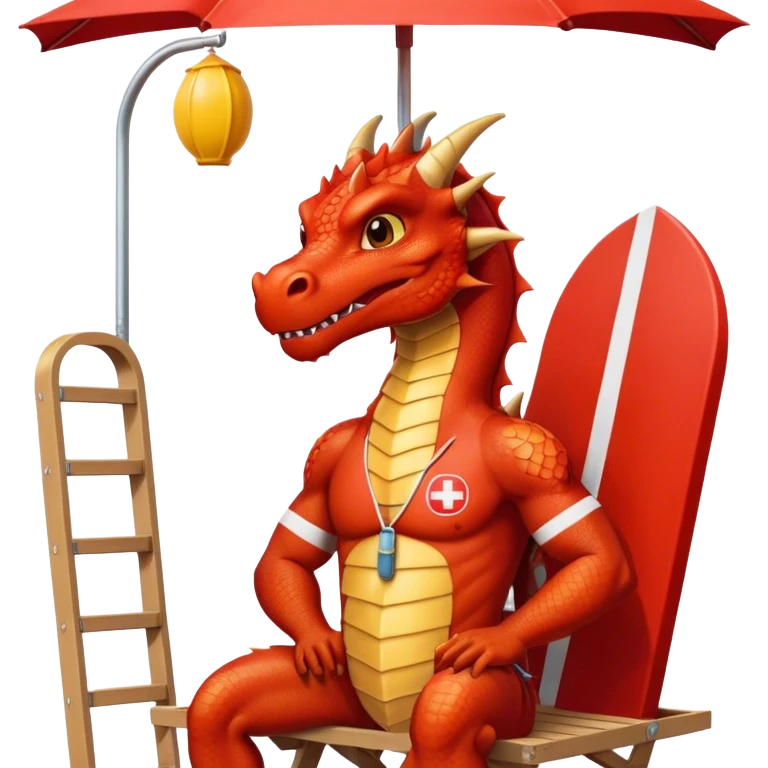 drangon as a human in a lifeguard uniform in a lifeguard stand emoji
