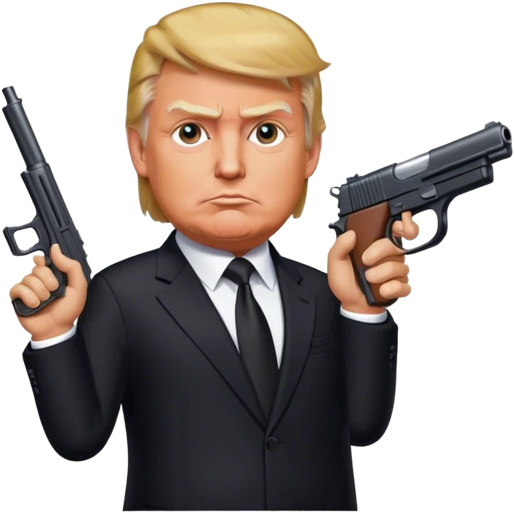Donald Trump as man in black with gun emoji