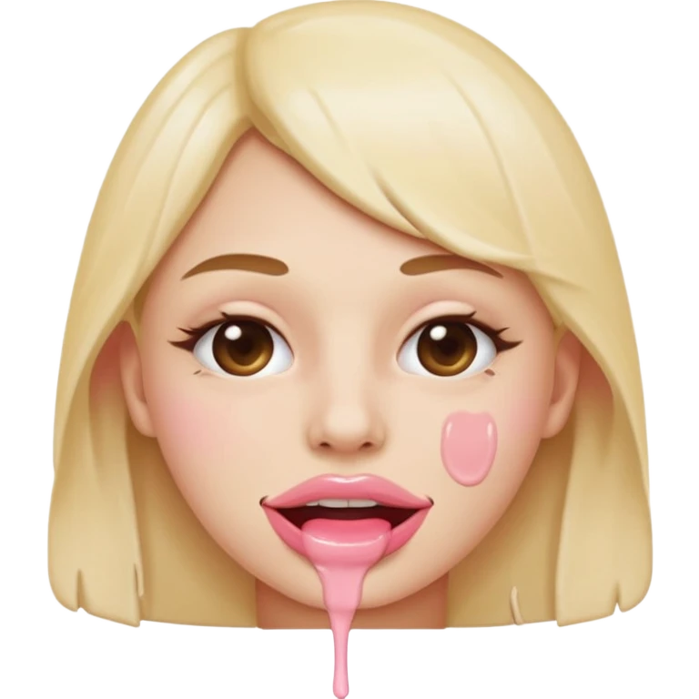 (masterpiece), (nsfw:1.4), (vector emoji style:1.2), (parted glossy lips:1.4), (creamy white drip at mouth corner:1.5), (slightly visible teeth:1.1), (soft pink cheek blush:1.2), (clean shading:1.2) emoji