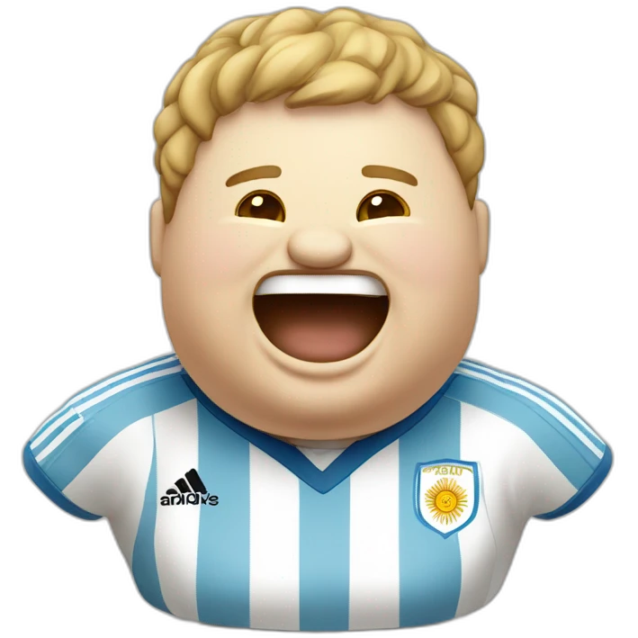 Laughing Tears white man. Obese. argentina soccer uniform. emoji