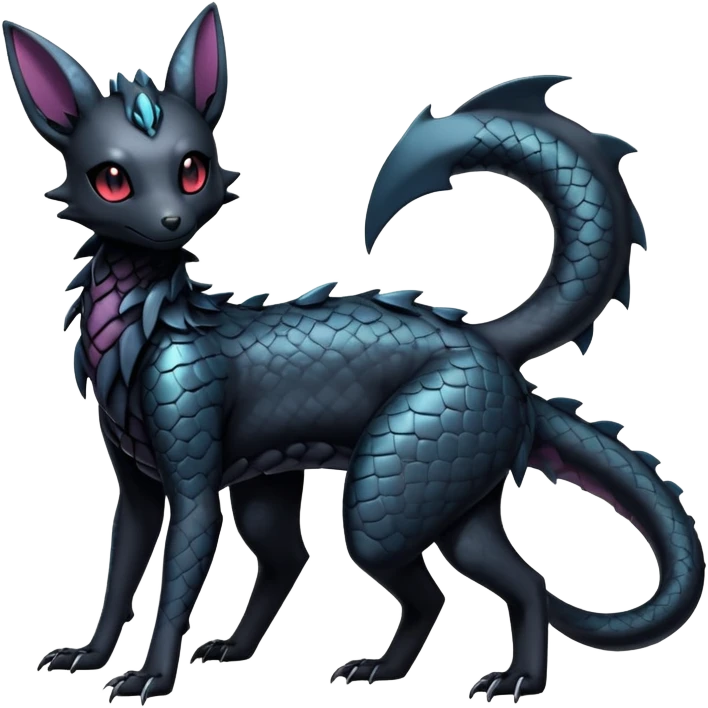 Shiny Dark Cute Majestic Sophisticated Modern Gothic Gloomy Futuristic Scaly Cyber-Salandit-Umbreon-Delcatty-Hybrid (Full body) emoji