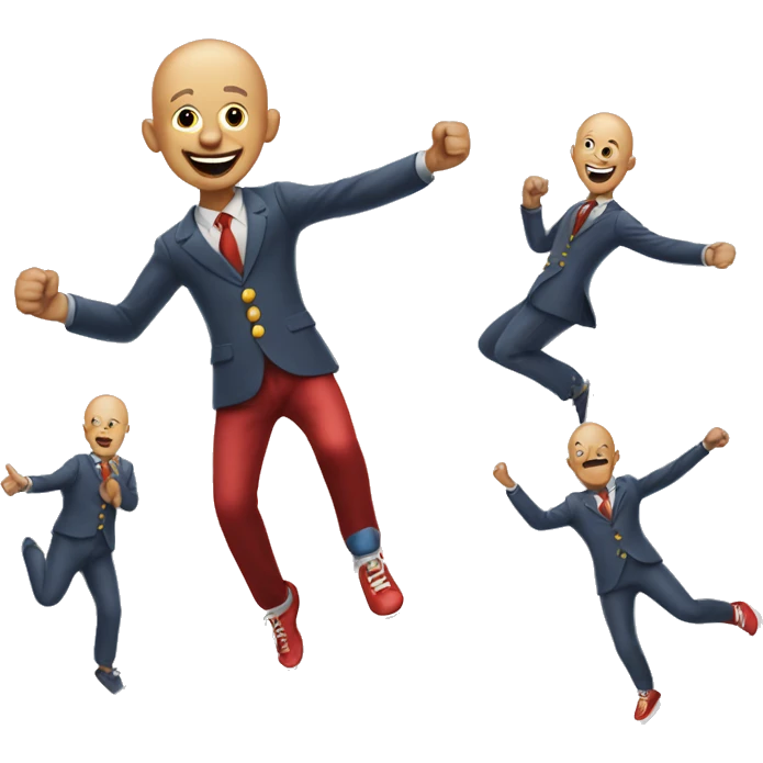 Bald guy with clown suit doing jumping jacks emoji