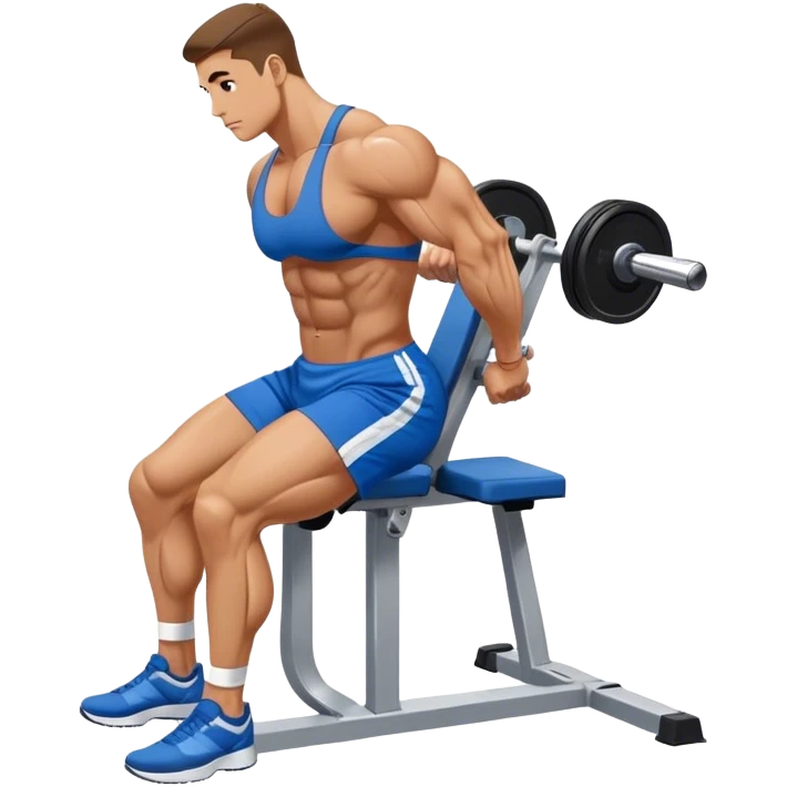 side-view bodybuilder in blue shorts seated weighted calf-raise machine lower leg exercise emoji