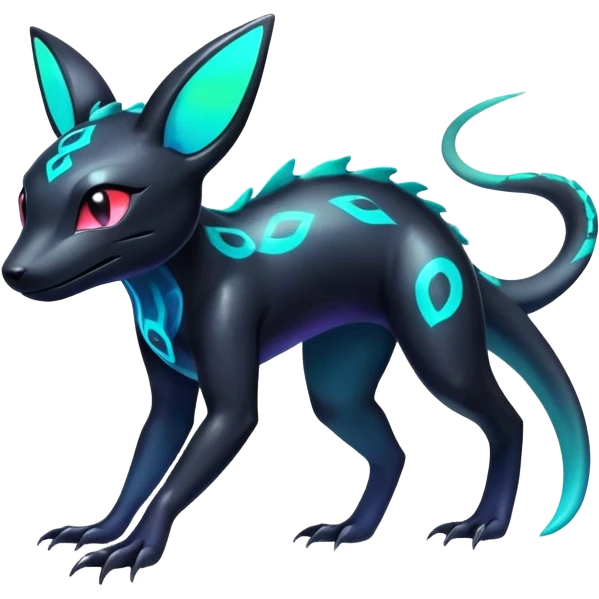 Colorful Neon Exotic Salandit-Aurorus-Umbreon-Fakémon-hybrid-creature (full body)  emoji