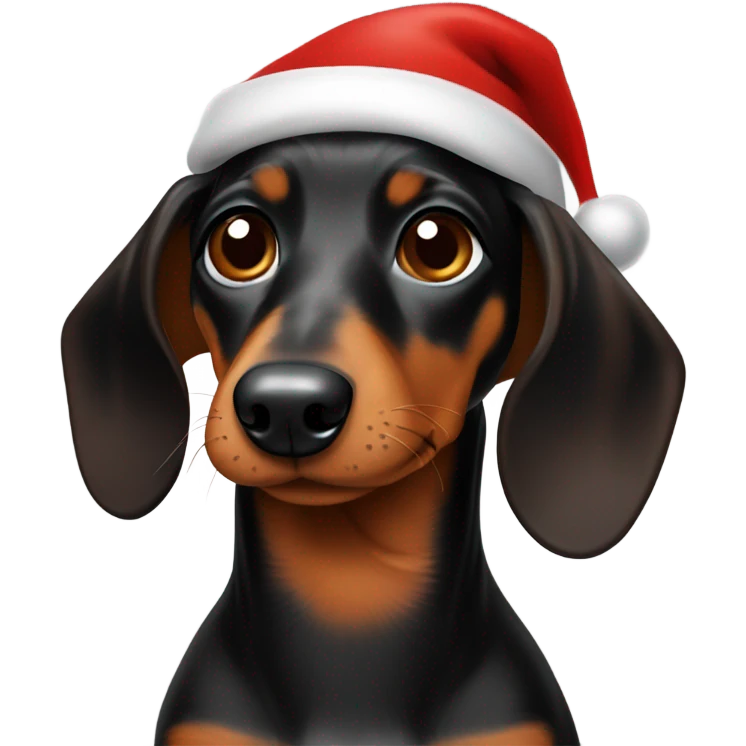 Black and brown dachshund in a Santa hat emoji