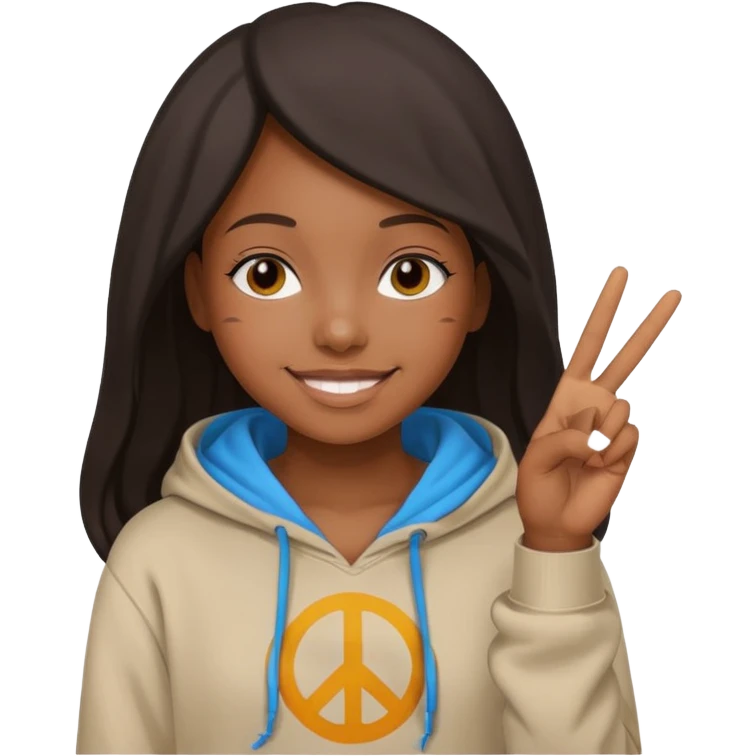 Black girl wearing a hoodie with the peace sign emoji