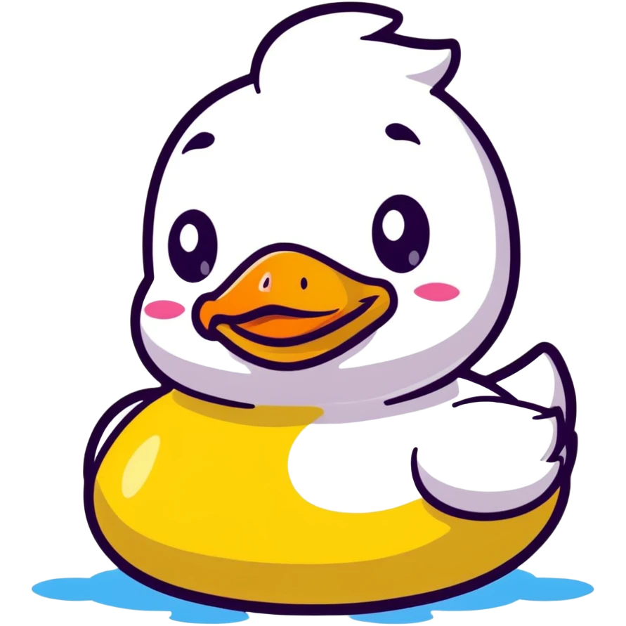 A cheerful cartoon rubber duck with a sweet face and big sparkly eyes emoji