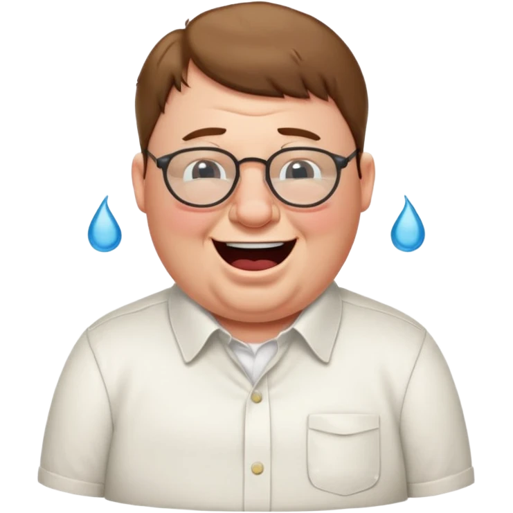 peter griffin as a laughing crying emoji in midjourney style with a white button up shirt and glasses emoji