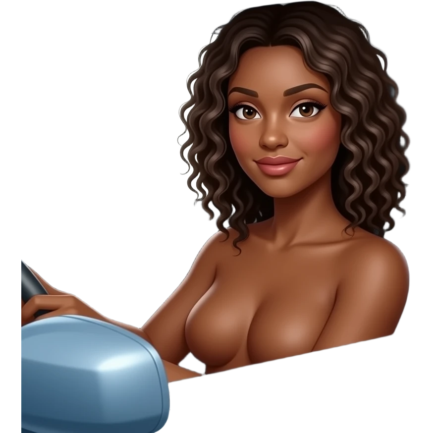 A completly naked black woman in a car emoji