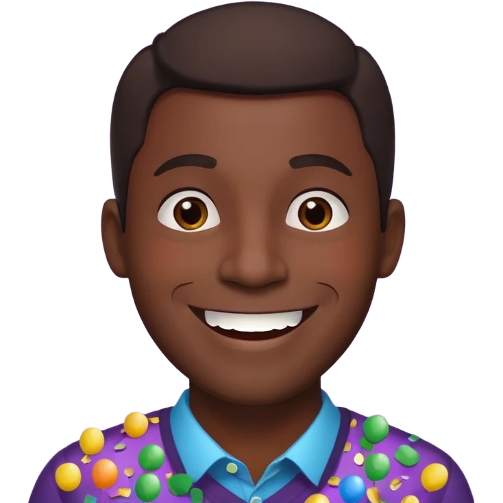 Emoji de un hombre feliz de festejo solo cabeza morocho y con confeti  emoji