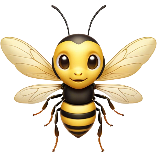 Cinematic Cute Wasp Portrait Emoji, Head tilted playfully and inquisitively, featuring a compact, delicately striped body with softened, endearing eyes and petite, translucent wings, Simplified yet irresistibly adorable features, highly detailed, glowing with a warm, inviting glow, high shine, affectionate and lively, stylized with a touch of whimsical insect charm, soft glowing outline, capturing the essence of a mischievous wasp that seems as if it could buzz out of the screen with a playful wink! emoji
