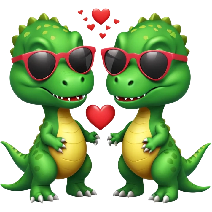 2 t-rex wearing sunglasses in love with hearts emoji
