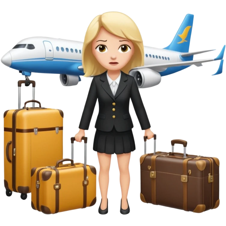 떠난 비행기와 많은 캐리어 때문에 우는 여자 emoji