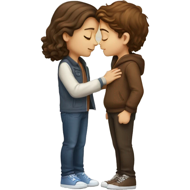 White boy with brown hair kissing brown hair girl, they have close eyes  emoji