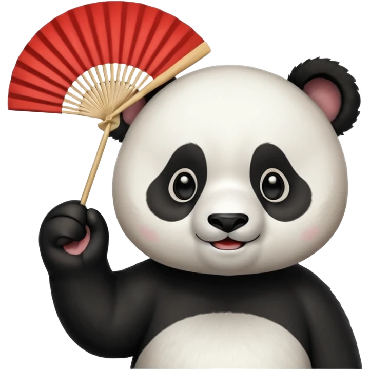 A panda waving a painted fan joyfully, cheeks puffed in excitement.
 emoji