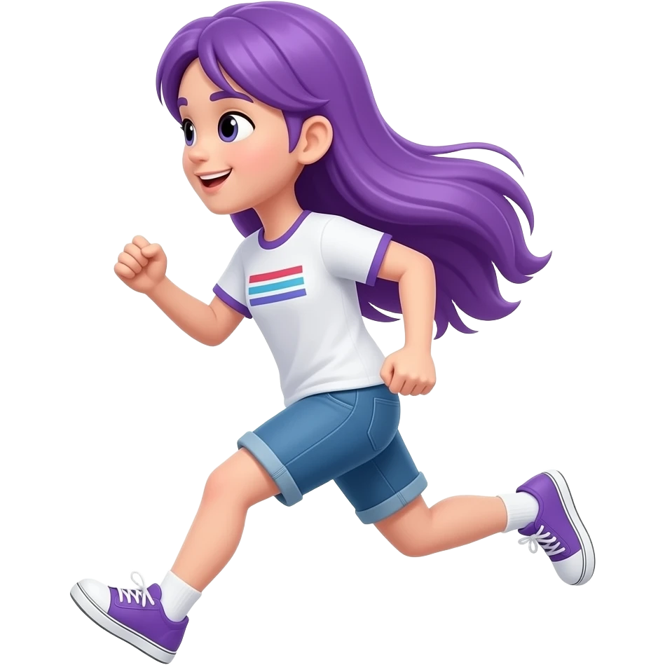 GIRL WITH LONG PURPLE HAIR IS RUNNING emoji