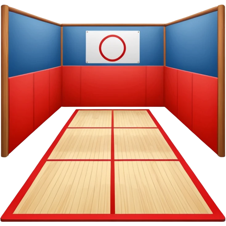 2d squash court with white wall and wood floor, with red lines emoji