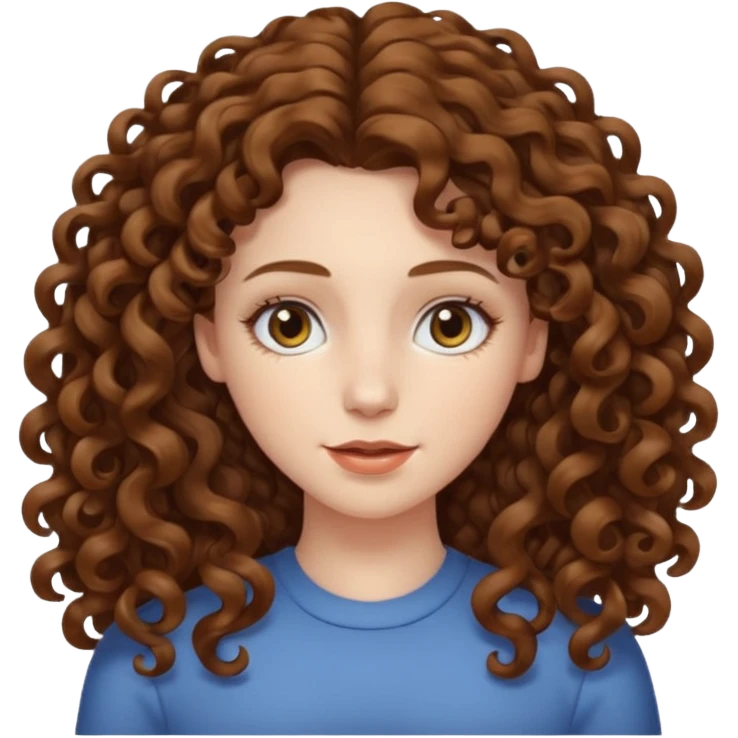 pale woman with ne meter long brown curly hair, middle part emoji