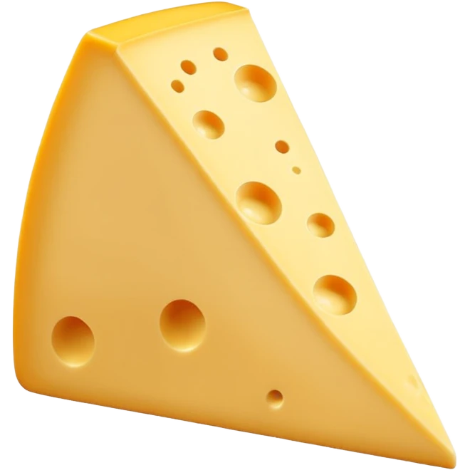 A 3D cartoon cheese wedge identical to dairy cheese, slightly lighter yellow tone, Memoji-style. emoji