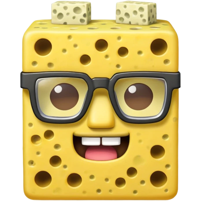 sponge with buck teeth and glasses wearing a Minecraft shirt emoji
