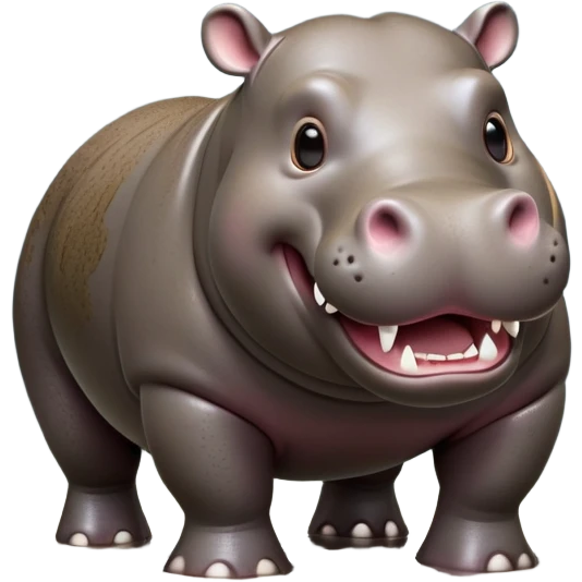 cinematic-hippo-realistic-full-body side view-standing on all fours-emoji,-massive-round-frame-partially-submerged-in-muddy-water,-wide-mouthed-grin-exposing-huge-teeth,-head-tilted-dramatically,-thick-greyish-brown-hide-glossy-from-water,-simplified-yet-realistic-focused-features,-highly-detailed,-glowing-with-an-almost-sarcastic-glow emoji