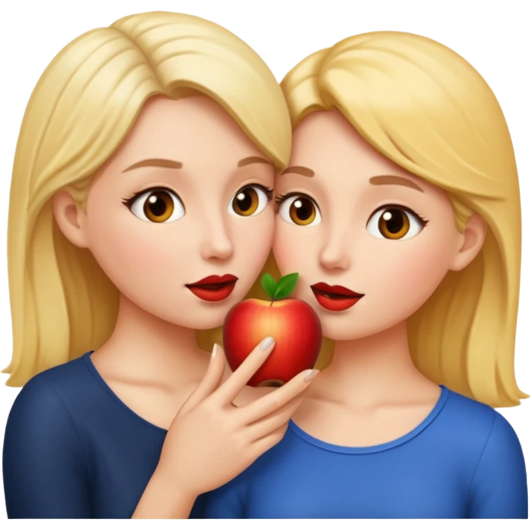 two women, one whispering to the other, apple emoji style emoji
