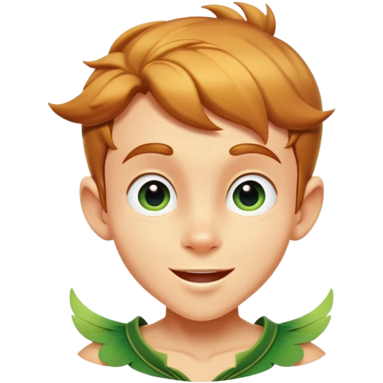 cinematic-realistic-peter-pan-portrait, head tilted dramatically with an exaggeratedly amused expression and sparkling eyes brimming with playful mischief, his iconic outfit rendered in vivid detail with dynamic shadows, soaring through the air.  emoji