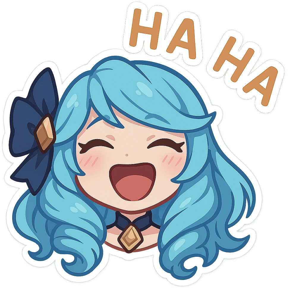 Gwen from League of Legends chibi emote, laughing expression, only the head emoji