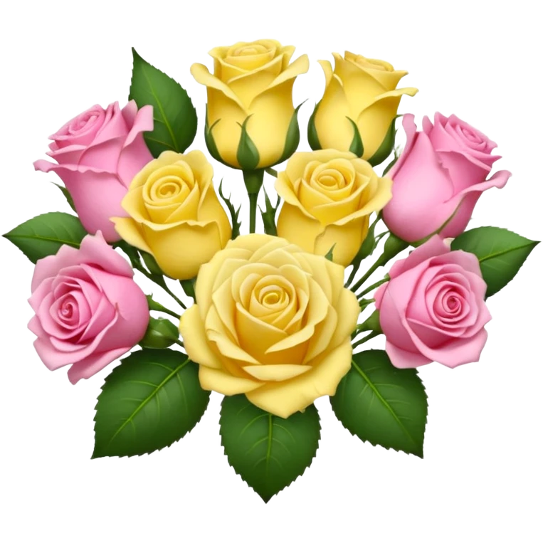 A mixed bouquet of pink roses and yellow lisianthus emoji