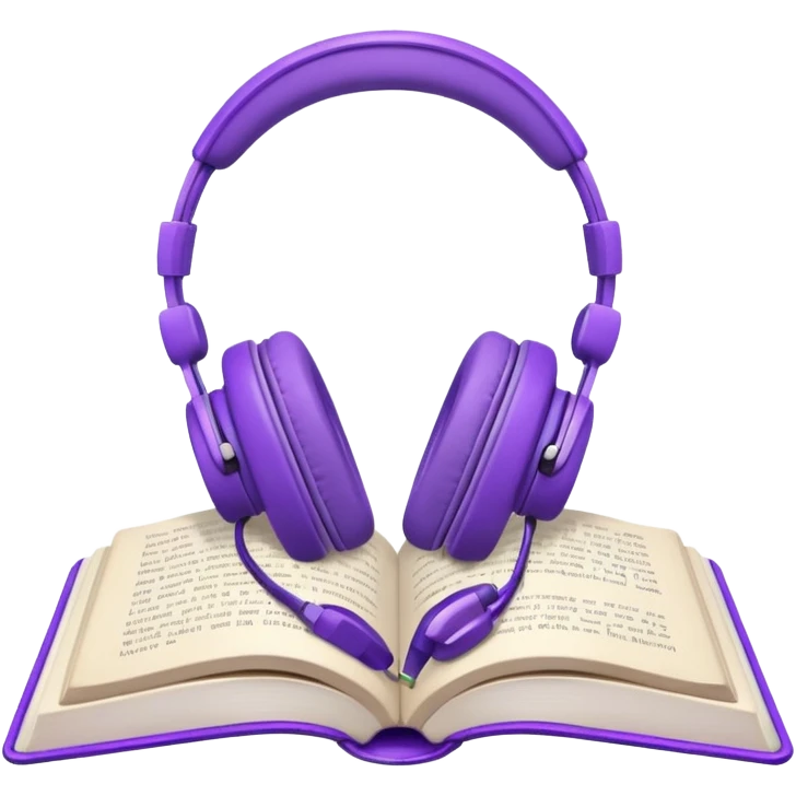 purple open storybook with purple headphones laying on it emoji