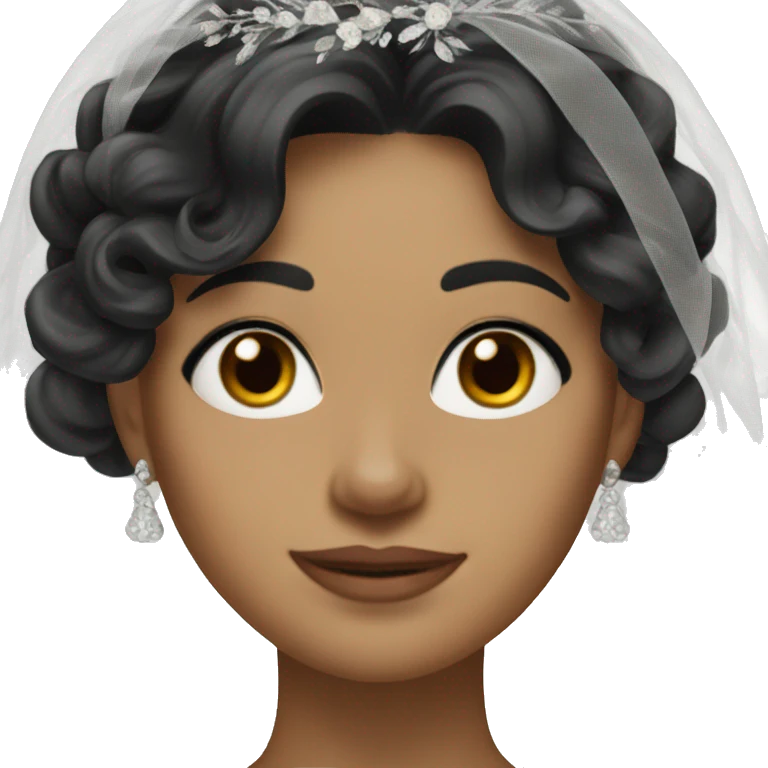 bride with black long wavy hair, brown eyes emoji