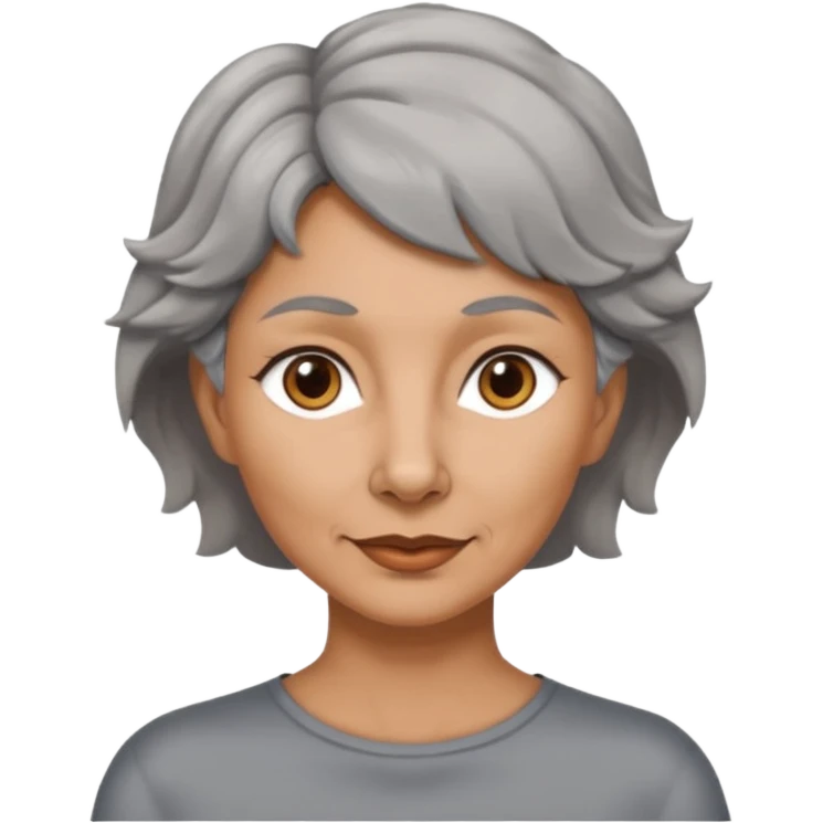 woman 50 years old, tanned skin, very short grey wavy wolf cut hair, brown eyes emoji