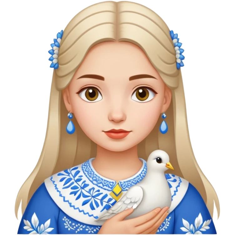 Ukrainian girl wearing a traditional embroidered vyshyvanka shirt with a white dove next to her emoji