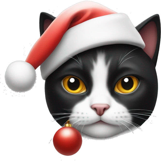 White and black cat wearing Santa hat emoji
