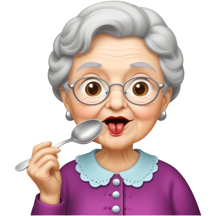 Granny licking silver spoon emoji
