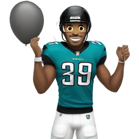 Jacksonville jaguars light skin man emoji holding balloons wearing a jaguars jersey and helmet emoji