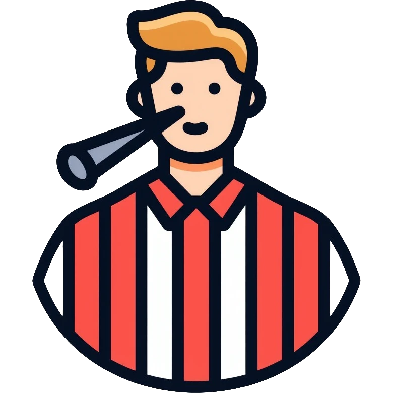 referee blowing a whistle, wearing striped shirt emoji